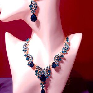 Blue Shades Rhinestone Necklace & Earrings